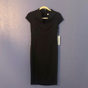 Calvin Klein Black Midi Dress with V-Notch Neckline